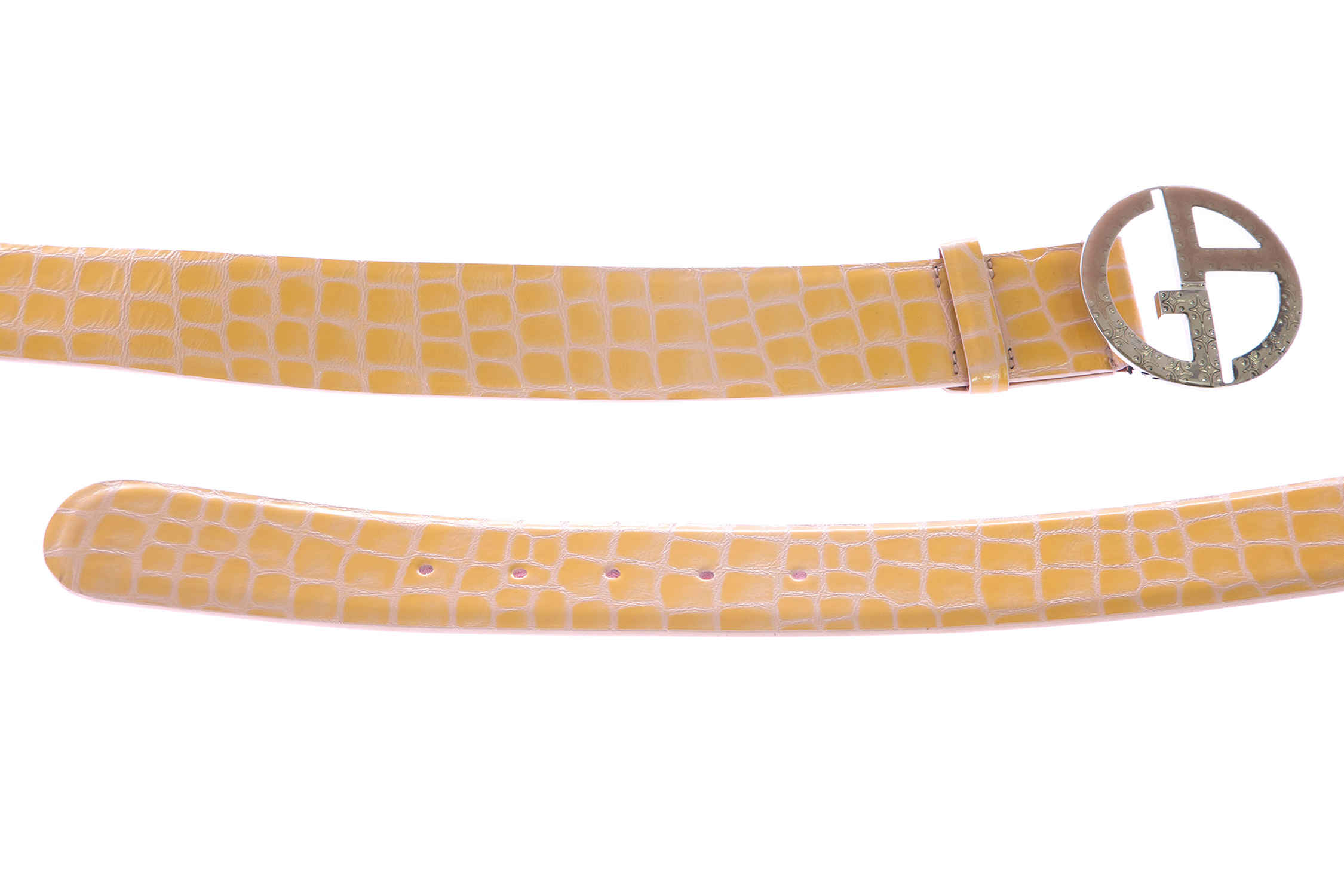 Giorgio Armani Women's Croc Embossed Leather Belt 42 (84cm) Yellow Multi - image 1 of 2