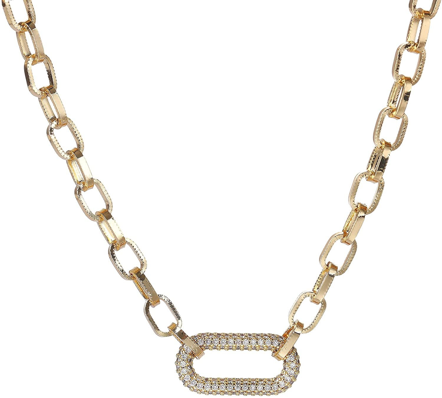 14K Gold Micro Pave Diamond Lobster Clasp Paper Clip Link Necklace