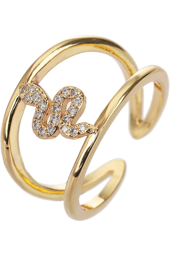 Gold Plated Snake, Serpent Adjustable Ring, Trendy Micro Pave CZ Cubic Zirconia