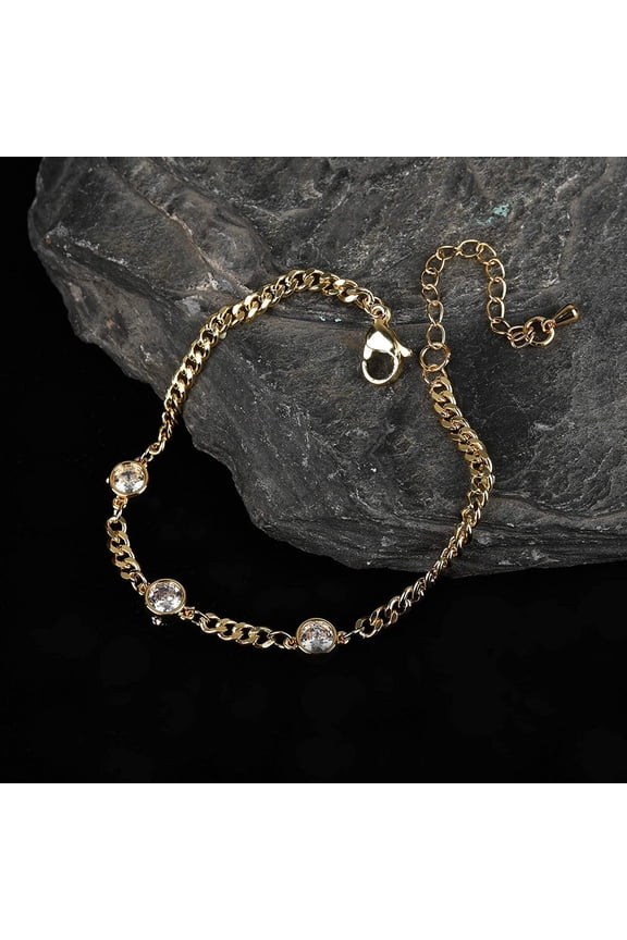 Gold Plated Trendy Cuban, Curb Link Cubic Zirconia Bracelet