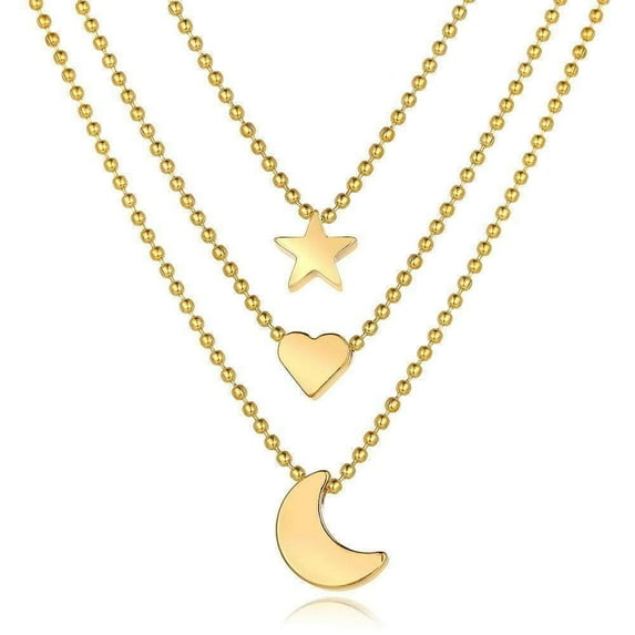 Giorgio Bergamo Gold Plated Trendy Star, Heart, Moon Layered Charm Mens Womens Necklace