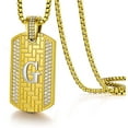 thumbnail image 1 of Giorgio Bergamo Stainless Steel Gold Plated Dog Tag Initial Pendant, Micro Pave CZ Cubic Zirconia, Round Box Chain, A- Z 26 Letter Alphabet Unisex Mens Womens Necklace, 1 of 8