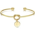thumbnail image 1 of Giorgio Bergamo Stainless Steel Gold Plated Love Knot Initial Disc Bangle All 26 Letter Alphabet, Cuff Bangle Bracelet, E, Gold, 1 of 6