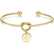 Giorgio Bergamo Stainless Steel Gold Plated Love Knot Initial Disc Bangle All 26 Letter Alphabet, Cuff Bangle Bracelet, L, Gold