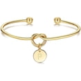 thumbnail image 1 of Giorgio Bergamo Stainless Steel Gold Plated Love Knot Initial Disc Bangle All 26 Letter Alphabet, Cuff Bangle Bracelet, P, Gold, 1 of 6