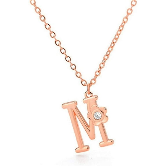 Giorgio Bergamo Stainless Steel Rose Gold Plated A - Z, 26 Letter Cubic Zirconia Flower Initial Pendant Mens Womens Necklace, M