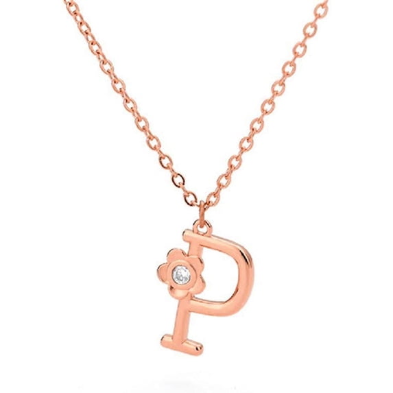 Giorgio Bergamo Stainless Steel Rose Gold Plated A - Z, 26 Letter Cubic Zirconia Flower Initial Pendant Mens Womens Necklace, P
