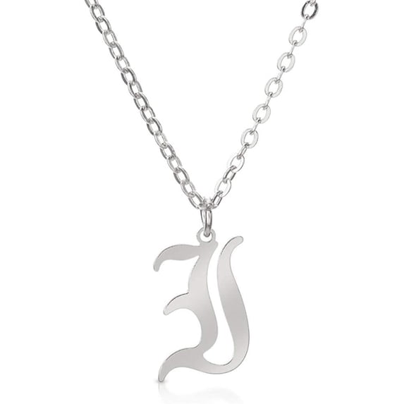 Giorgio Bergamo Stainless Steel White Gold Plated Gothic, Old English Intial A - Z Letter Pendant Mens Womens Necklace, Silver, I