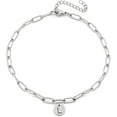 thumbnail image 1 of Giorgio Bergamo Stainless Steel White Gold Plated Paper Clip Initial Disc Anklet All 26 Letter Alphabet, Ankle Bracelet, L, Silver, 1 of 4