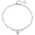 thumbnail image 1 of Giorgio Bergamo Stainless Steel White Gold Plated Paper Clip Initial Disc Anklet All 26 Letter Alphabet, Ankle Bracelet, P, Silver, 1 of 4