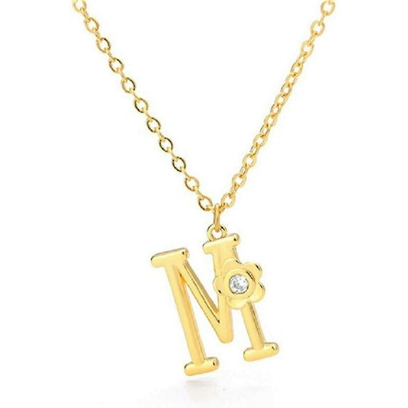 Giorgio Bergamo Stainless Steel Yellow Gold Plated A - Z, 26 Letter Cubic Zirconia Flower Initial Pendant Mens Womens Necklace, M