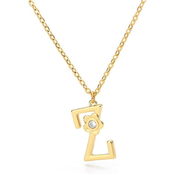 Giorgio Bergamo Stainless Steel Yellow Gold Plated A - Z, 26 Letter Cubic Zirconia Flower Initial Pendant Mens Womens Necklace, Z