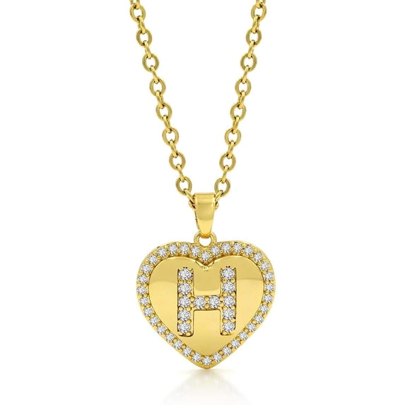 Giorgio Bergamo Stainless Steel Yellow Gold Plated Micro Pave Heart Initial A - Z Letter Pendant Mens Womens Necklace, Gold, H