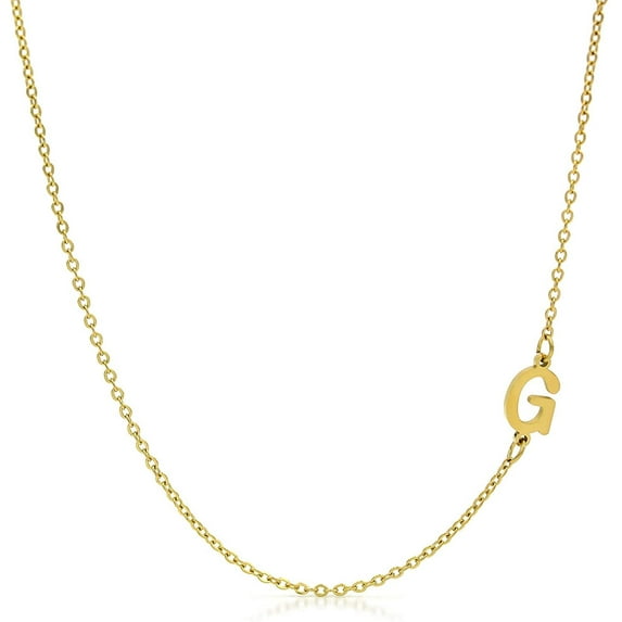 Giorgio Bergamo Stainless Steel Yellow Gold Plated Minimalist, Dainty Sideways A - Z Intial Letter Pendant Mens Womens Necklace, Free Micro Fiber Cloth, Gold, G