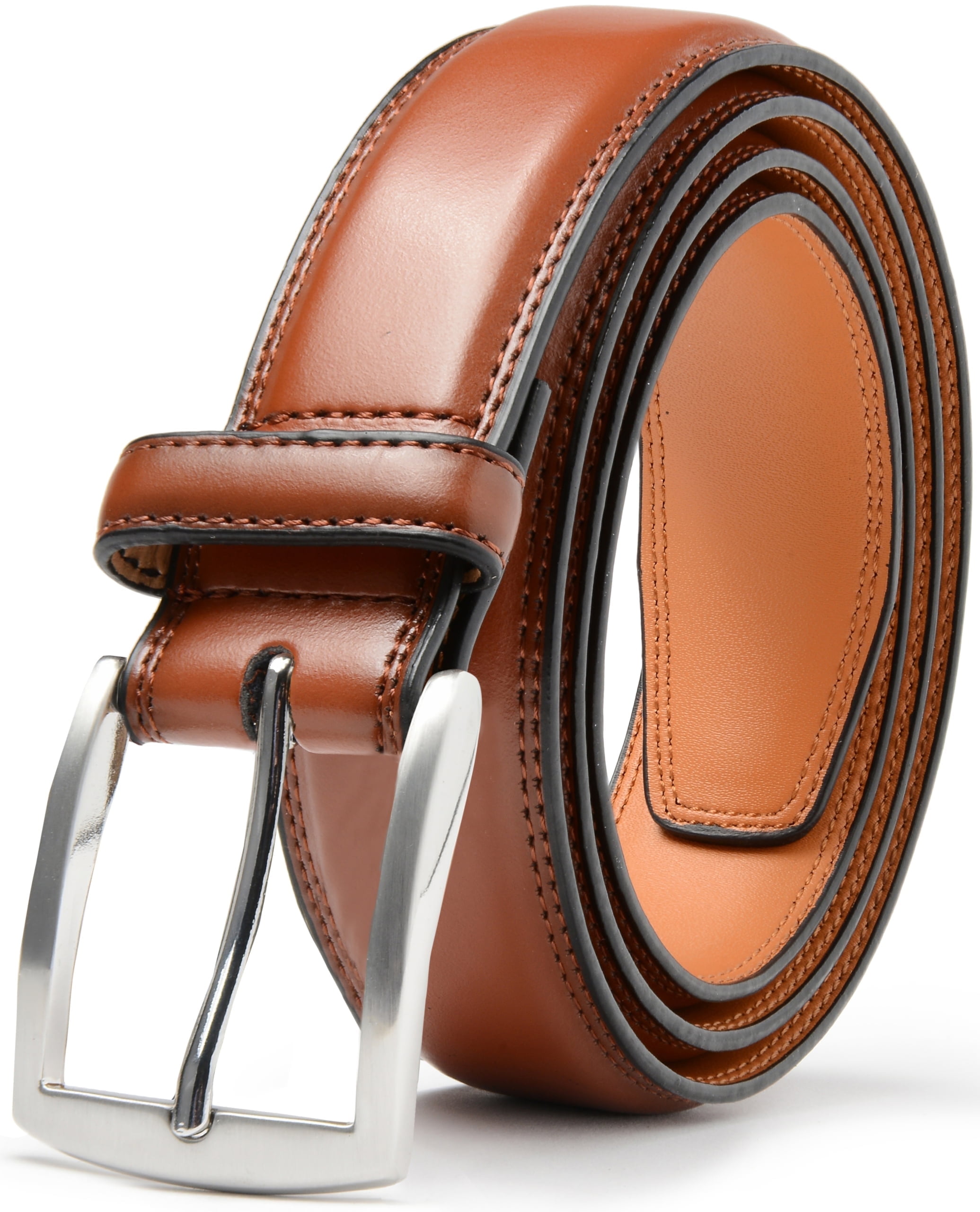 Giorgio Brutini Cognac Brown Leather Dress Belt Double Threaded Durability Brushed Silver Buckle Perfect for Mens Size XL 40 46 Walmart