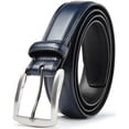 thumbnail image 1 of Giorgio Brutini Navy Blue Leather Dress Belt - Double-Threaded & Brushed Silver Buckle - Perfect Style for Every Occasion | Size M, 1 of 5