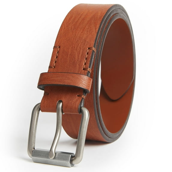 Giorgio Brutini Rugged Leather Casual Belt Color: Cognac Brown/Brushed Nickle, Size: XL (40-46)