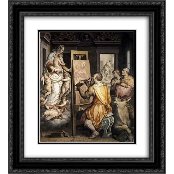 Giorgio Vasari 2x Matted 20x22 Black Ornate Framed Art Print 'St. Luke Painting the Virgin'