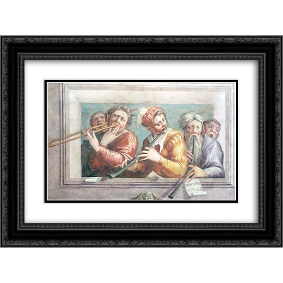 Giorgio Vasari 2x Matted 24x18 Black Ornate Framed Art Print 'Musicians'