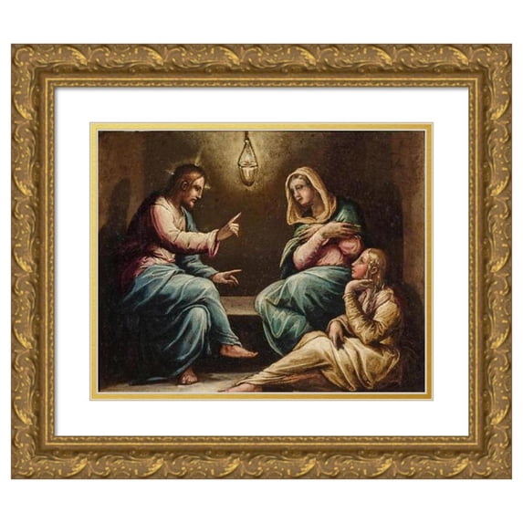 Giorgio Vasari and Workshop 24x20 Gold Ornate Framed and Double Matted Museum Art Print Titled - Christ in the House of Martha and Mary