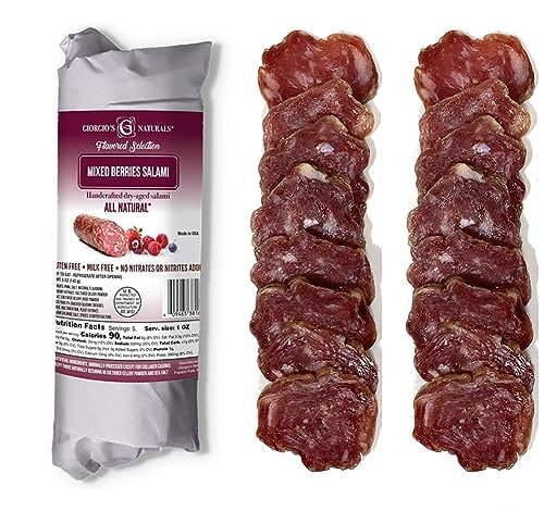 Giorgio's Naturals Mixed Berries Salami - Gourmet Artisan Salami with Dried Berries, Retail Chub, Handcrafted Dry-Aged Salami, Lunch And Deli Meat, Gluten-Free - 5 oz