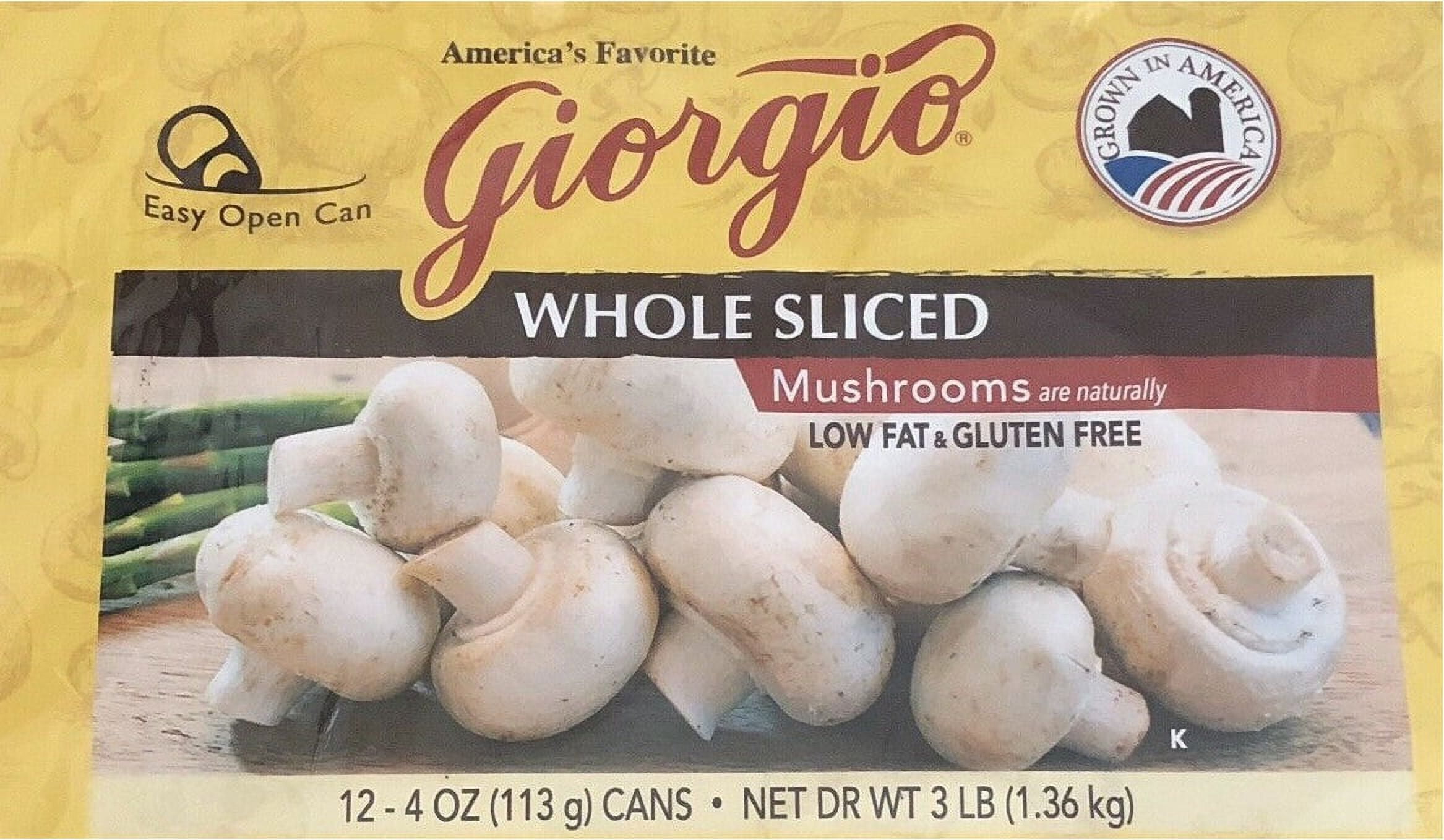 Giorgio whole sliced Mushrooms, 4 0z. Cans,12 Count