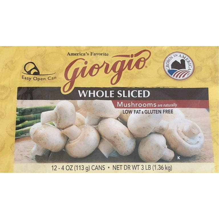 Giorgio Whole Sliced Mushrooms 4 oz, 12 cans, gluten free