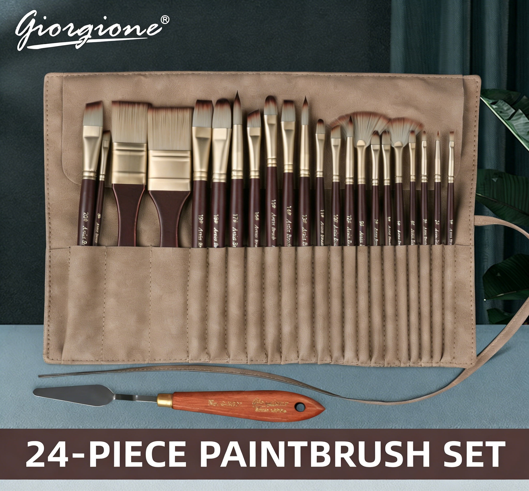 Giorgione 24-Piece Paint Brush Set with Leather Storage Bag