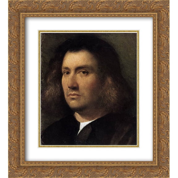 Giorgione 2x Matted 20x22 Gold Ornate Framed Art Print 'Portrait of a Man (Terris)'