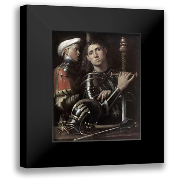 Giorgione, Giorgio 12x14 Black Modern Framed Museum Art Print Titled - Portrait of a Man In Armor With His Page