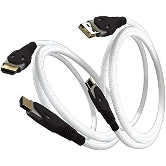Gioteck Viper Pack - Gaming Cable HDMI PS5/Xbox Series x Premium 2.1 8K and USB C Fast Charge, 3 m Nylon Cable with 24K Connectors - Compatible with PS4/PS5/Xbox One/Series/PC - White