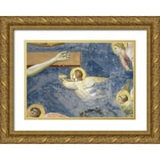 Giotto 24x18 Gold Ornate Wood Framed with Double Matting Museum Art Print Titled - Crucifixion - Detail of Angels