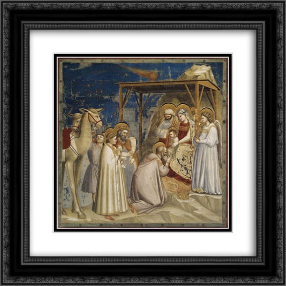 Giotto 2x Matted 20x20 Black Ornate Framed Art Print 'Adoration of the Magi'