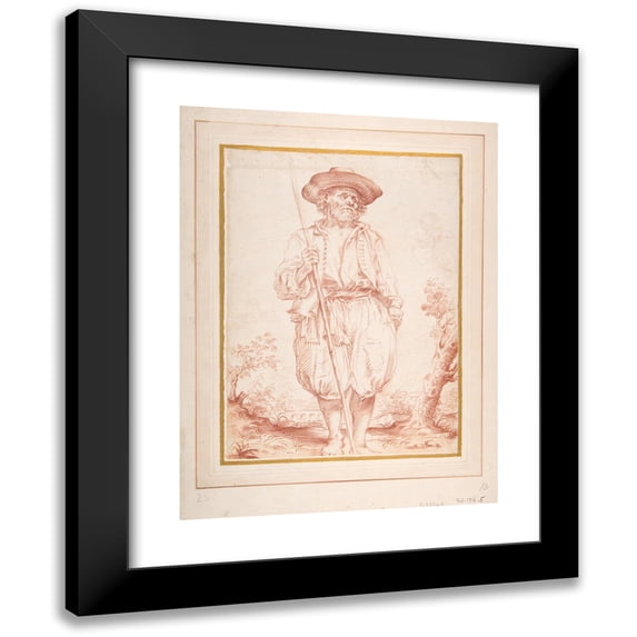 Giovan Gioseffo dal Sole 15x18 Black Modern Framed Museum Art Print Titled - Standing Countryman Holding a Staff (1654-1719)