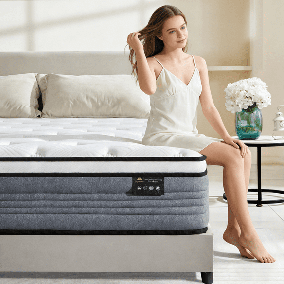 Giovanly 12 inch Hybrid Mattress Queen Size Medium Firm, Memory Foam and Individually Wrapped Pocket Coils Mattresses with Motion Isolation & Edge Support, Mattress in a Box, CertiPUR-US Certified