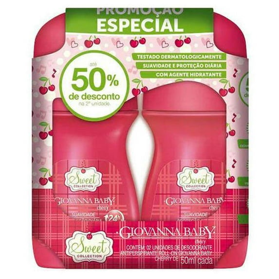 Giovanna Baby - Linha Sweet (Cherry) - Kit de 2 Desodorantes Antitranspirantes Roll-On (2 x 50 Ml) - (Sweet (Cherry) Collection - Antiperspirants Deodorants Roll-On Set (2 x 1.69 Fl Oz))