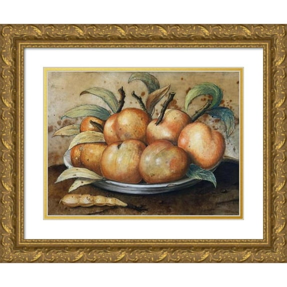 Giovanna Garzoni 14x11 Gold Ornate Wood Frame and Double Matted Museum Art Print Titled - Still Life with Peaches and Currant Bread