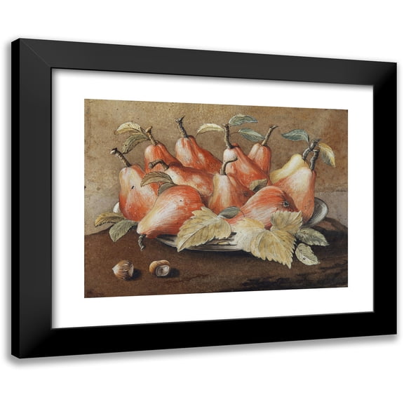 Giovanna Garzoni 14x12 Black Modern Framed Museum Art Print Titled - Still Life with Pears and Hazelnuts