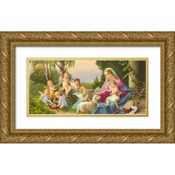 Giovanni 18x10 Gold Ornate Wood Framed with Double Matting Museum Art Print Titled - Angel Madonna I