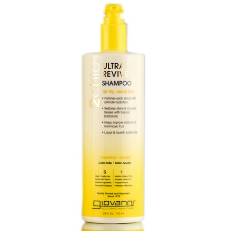 GIOVANNI 2chic Ultra-Revive Shampoo - Pineapple & Ginger to Moisturize Dry Unruly Hair, Coconut, Guava, Aloe Vera, Pro-Vitamin B5, Lauryl & Laureth Sulfate Free, No Parabens, Color Safe - 24 oz