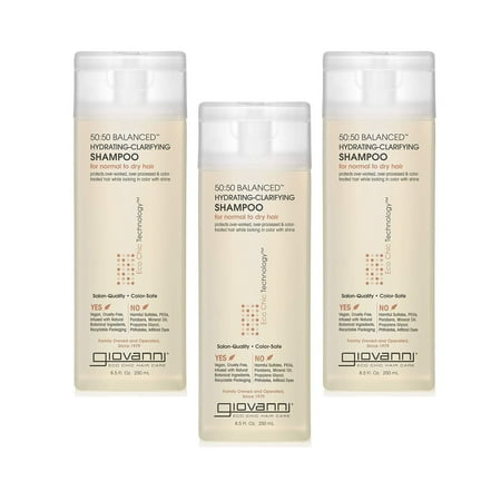 Giovanni 50:50 Balanced Hydrating Clarifying Shampoo, 8.5 oz. Leaves Hair pH Balanced & Clean, For Stressed Hair, Can Use Daily, Sulfate Free, No Parabens, Color Safe, Gallon Size Pack of 3