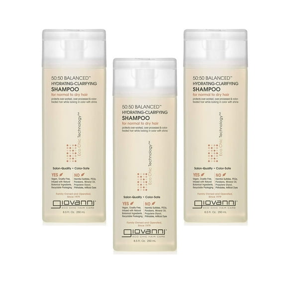 Giovanni 50:50 Balanced Hydrating Clarifying Shampoo, 8.5 oz. Leaves Hair pH Balanced & Clean, For Stressed Hair, Can Use Daily, Sulfate Free, No Parabens, Color Safe, Gallon Size Pack of 3