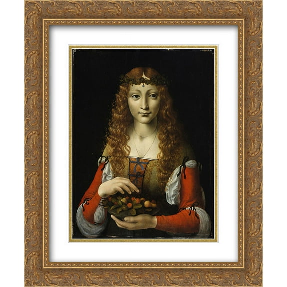 Giovanni Antonio Boltraffio 2x Matted 20x24 Gold Ornate Framed Art Print 'Girl with Cherries (also attributed to Giovanni Ambrogio de Predis)'
