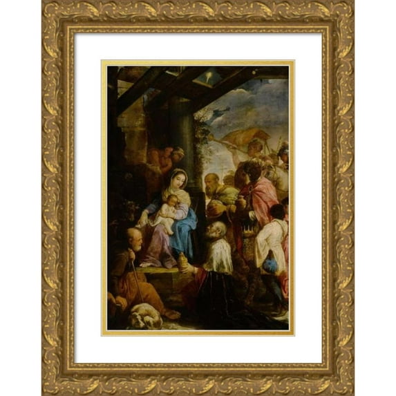 Giovanni Antonio Burrini 11x14 Gold Ornate Wood Frame and Double Matted Museum Art Print Titled - Adoration of the Magi