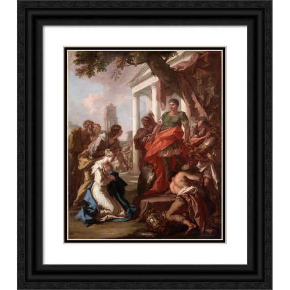Giovanni Antonio Pellegrini 15x18 Black Ornate Wood Framed Double Matted Museum Art Print Titled - The Continence of Scipio (C. 1710)