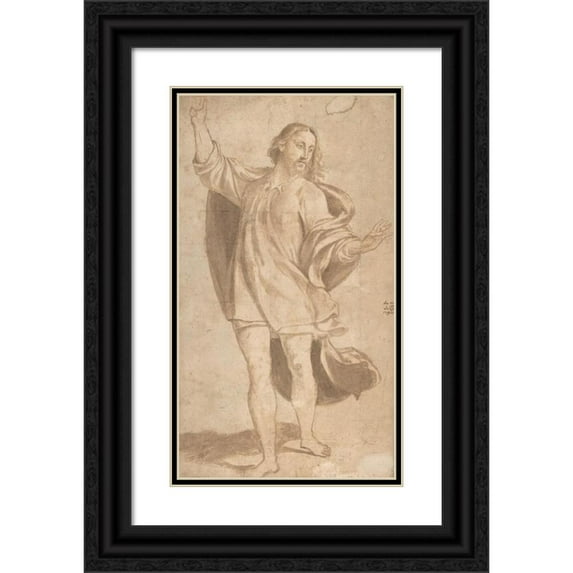 Giovanni Antonio da Pordenone 15x24 Black Ornate Framed Double Matted Museum Art Print Titled: Standing Figure of Christ with Arms Upraised (1484-1539)