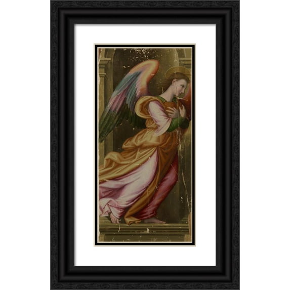 Giovanni Antonio di Francesco Sogliani 9x14 Black Ornate Wood Framed Double Matted Museum Art Print Titled: Angel In Adoration (ca. 1510)