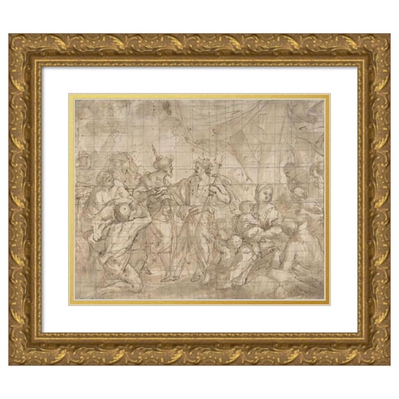 Giovanni Battista Carlone 14x12 Gold Ornate Wood Frame and Double Matted Museum Art Print Titled - Old Testament Scene (1639-97)