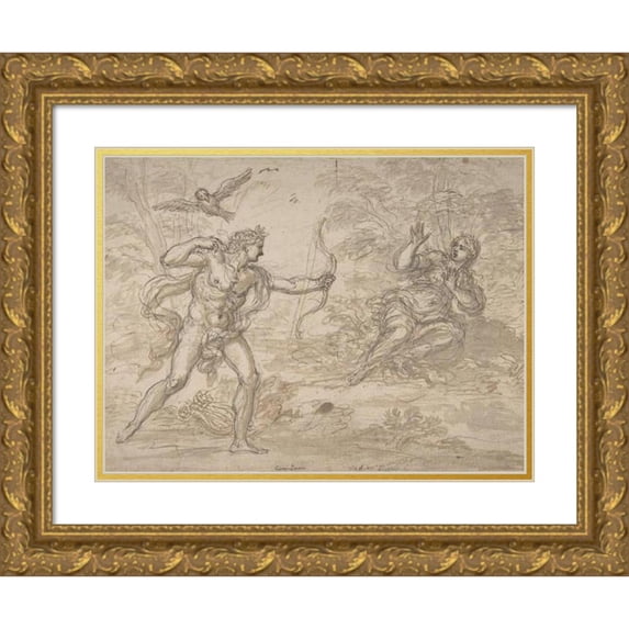 Giovanni Battista Foggini 14x12 Gold Ornate Wood Frame and Double Matted Museum Art Print Titled - Apollo and Crowns (1652-1725)