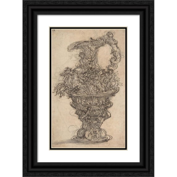 Giovanni Battista Foggini 16x24 Black Ornate Framed Double Matted Museum Art Print Titled: Design for a Ewer with Neptune on His Chariot (1652-1725)